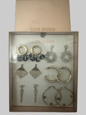 Steve Madden Mixed Metal and Pearl Multi-Pair Earring Set